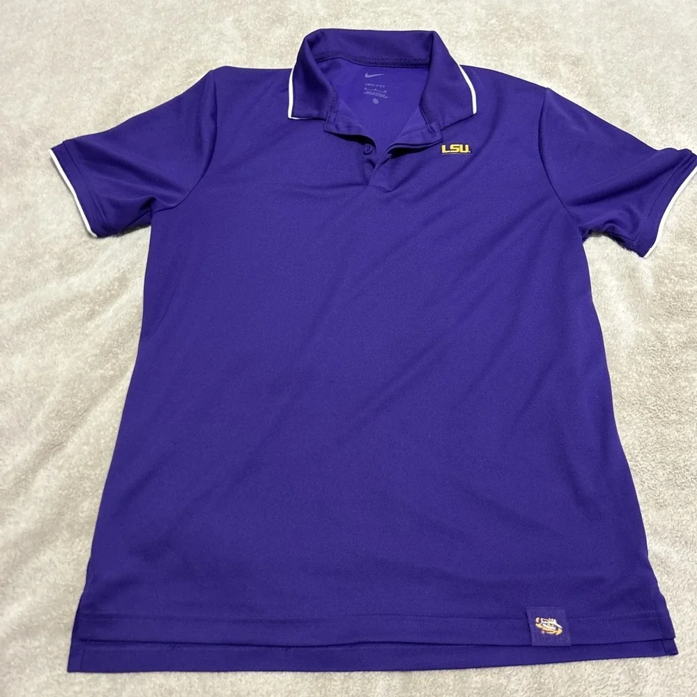 Nike LSU Tigers Dri-Fit Polo Shirt‎ Mens Medium Purple Gold Short Sleeve NCAA